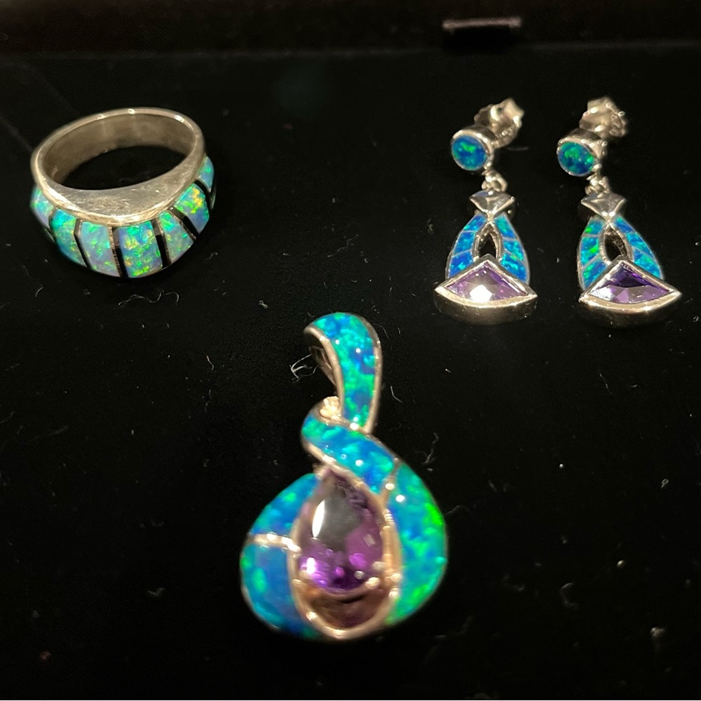 Opal and Amethyst Jewelry Set